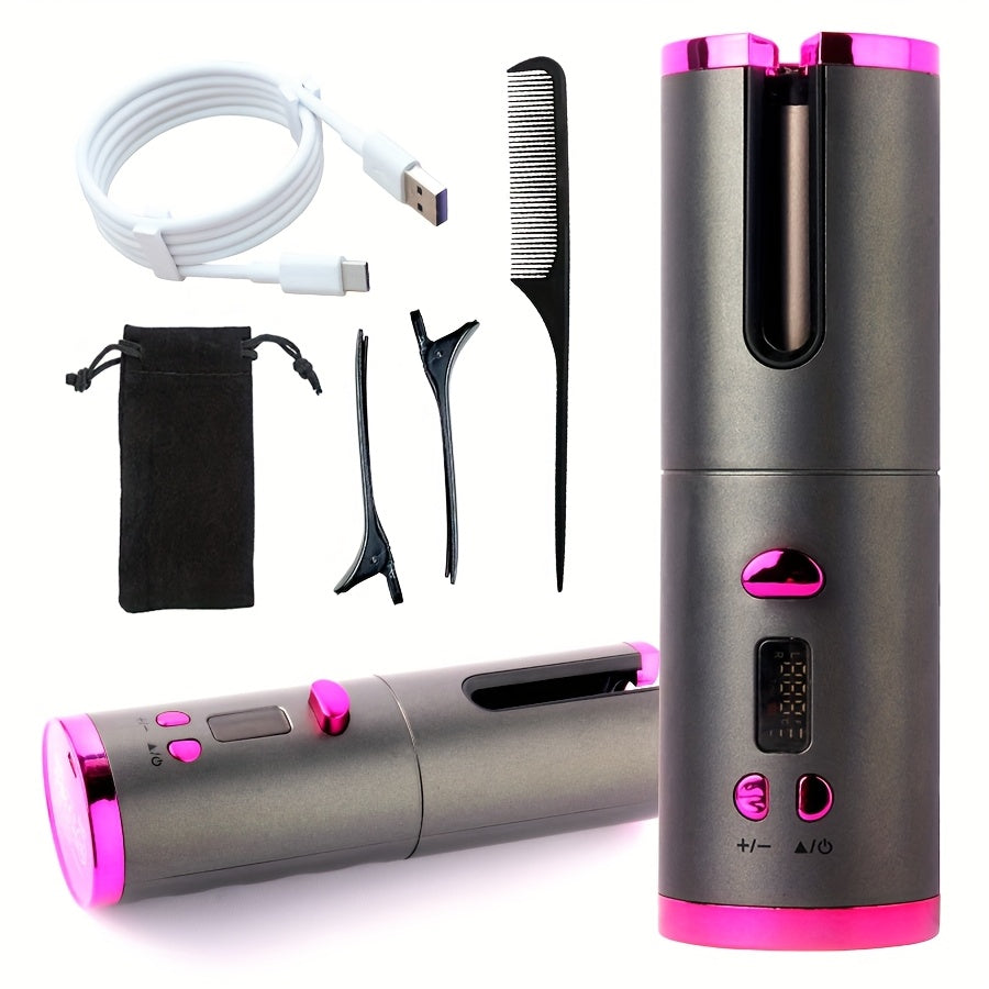 USB LCD Wireless Charging Automatic Portable Hair Curler Smart Home Personal Care Appliance Mini Hair Curling Iron, Stylish Design, Multiple Colors Available