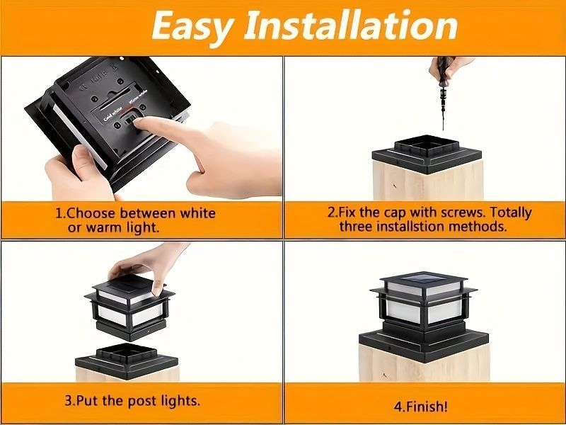 Solar Post Cap Lights 6‑Pack – LED, Dusk‑to‑Dawn, IPX4, Nickel Battery
