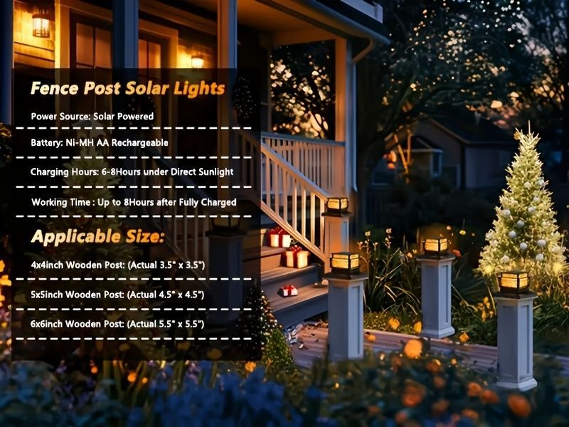 Solar Post Cap Lights 6‑Pack – LED, Dusk‑to‑Dawn, IPX4, Nickel Battery