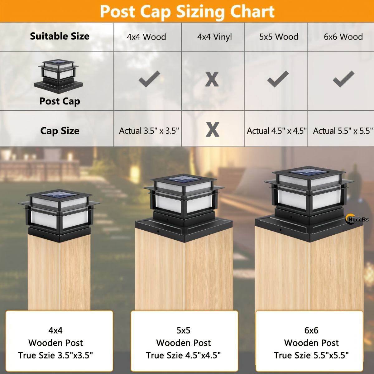 Solar Post Cap Lights 6‑Pack – LED, Dusk‑to‑Dawn, IPX4, Nickel Battery