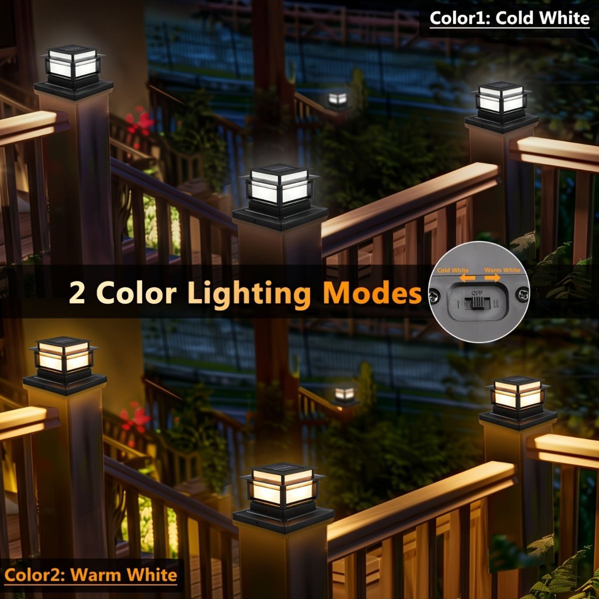 Solar Post Cap Lights 6‑Pack – LED, Dusk‑to‑Dawn, IPX4, Nickel Battery