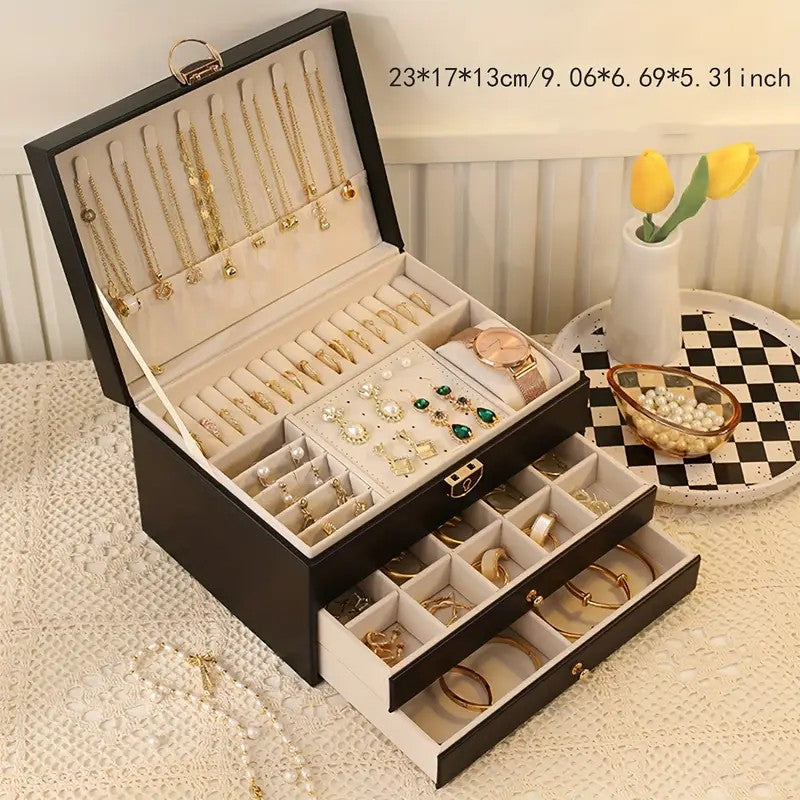 Black  High-end Jewelry Storage Box for Necklaces, Earrings, Ear Studs, Bracelets, Rings, Exquisite Accessories, Gold, and Jewelry – Large Capacity, Ideal as a Gift for Mother’s Day, Father’s Day, Teacher’s Day, Halloween, Thanksgiving, and Christmas.