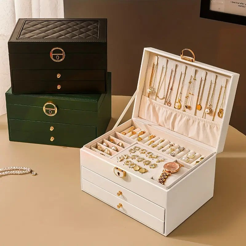 Black  High-end Jewelry Storage Box for Necklaces, Earrings, Ear Studs, Bracelets, Rings, Exquisite Accessories, Gold, and Jewelry – Large Capacity, Ideal as a Gift for Mother’s Day, Father’s Day, Teacher’s Day, Halloween, Thanksgiving, and Christmas.
