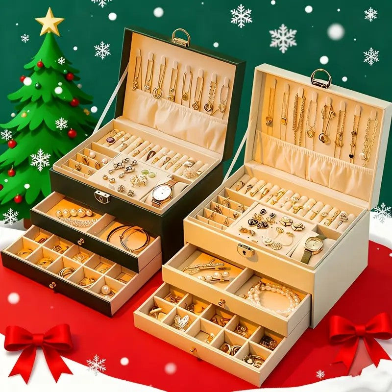 Green  High-end Jewelry Storage Box for Necklaces, Earrings, Ear Studs, Bracelets, Rings, Exquisite Accessories, Gold, and Jewelry – Large Capacity, Ideal as a Gift for Mother’s Day, Father’s Day, Teacher’s Day, Halloween, Thanksgiving, and Christmas.