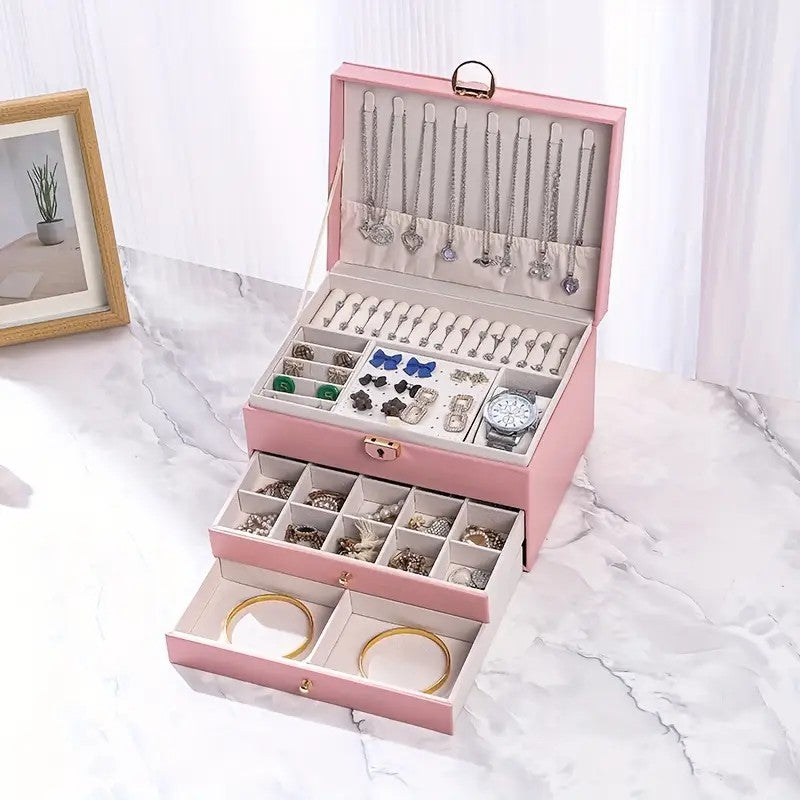 Green  High-end Jewelry Storage Box for Necklaces, Earrings, Ear Studs, Bracelets, Rings, Exquisite Accessories, Gold, and Jewelry – Large Capacity, Ideal as a Gift for Mother’s Day, Father’s Day, Teacher’s Day, Halloween, Thanksgiving, and Christmas.