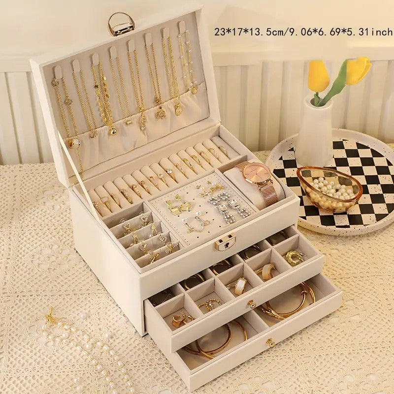 White High-end Jewelry Storage Box for Necklaces, Earrings, Ear Studs, Bracelets, Rings, Exquisite Accessories, Gold, and Jewelry – Large Capacity, Ideal as a Gift for Mother’s Day, Father’s Day, Teacher’s Day, Halloween, Thanksgiving, and Christmas.