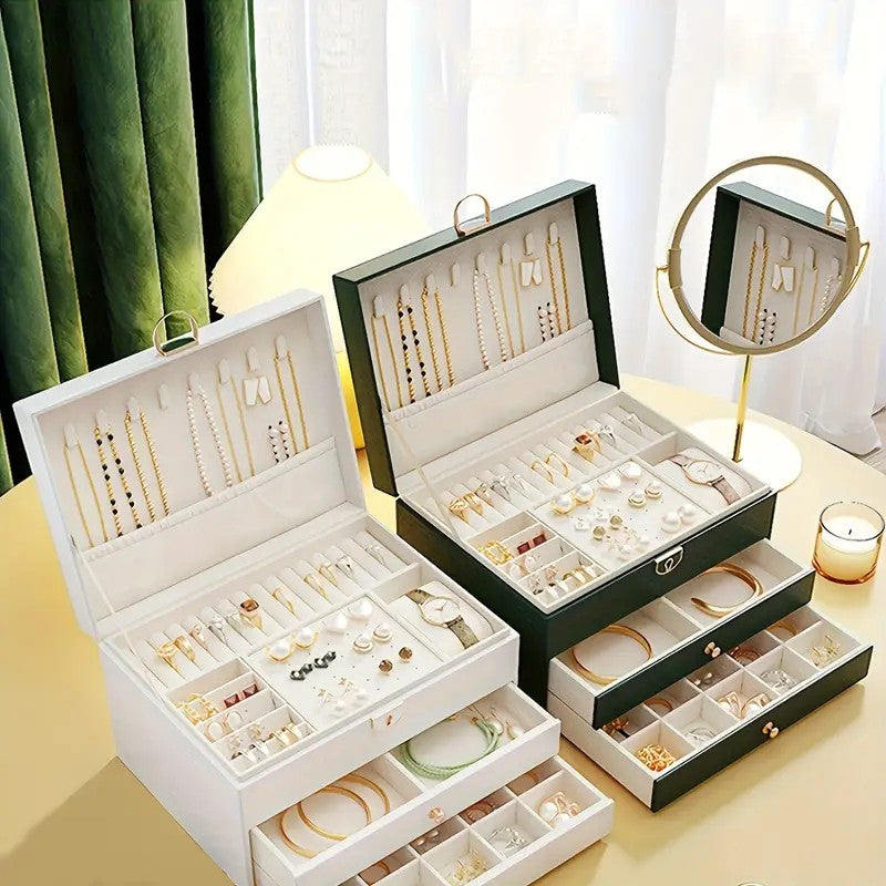 White High-end Jewelry Storage Box for Necklaces, Earrings, Ear Studs, Bracelets, Rings, Exquisite Accessories, Gold, and Jewelry – Large Capacity, Ideal as a Gift for Mother’s Day, Father’s Day, Teacher’s Day, Halloween, Thanksgiving, and Christmas.