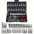 Basic automotive repair manual tool set, including a set of mechanical tools, including ratchet handle, extension pole, universal joint, slider, SAE and metric sockets, hex wrench, and plastic toolbox, excluding batteries. Uncharged manual tool set
