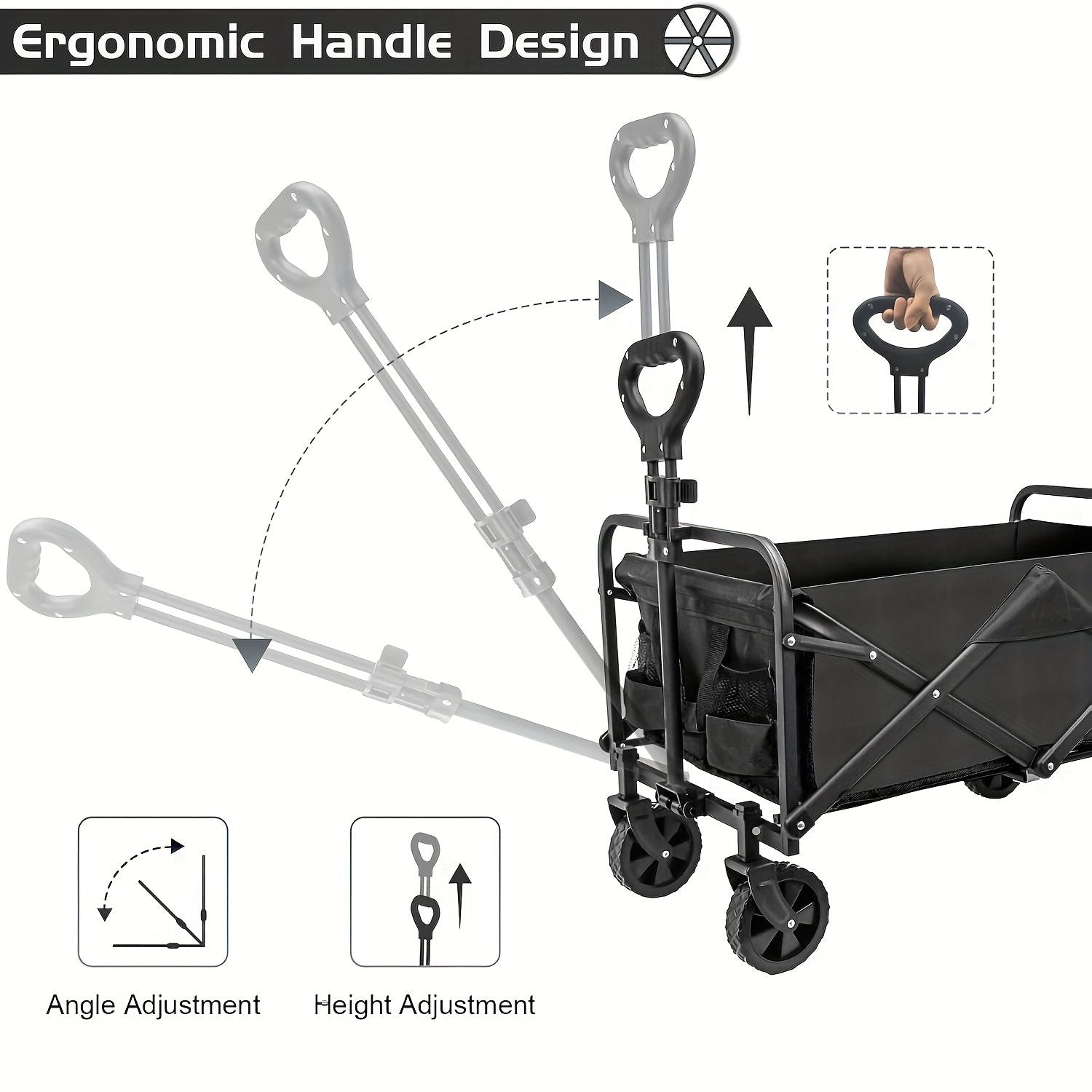 250KG Load Capacity 300L Large Capacity Heavy Duty Foldable Beach Car - All-Terrain Foldable Multi-Functional Handcart with Large Wheels, Side Pockets and Brakes - Durable Oxford Fabric and Stainless Steel Structure, Suitable for Camping, Garden, Sports a