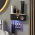 1 Black Gold Smart Toothbrush Organizer, Bathroom Toothbrush Placement and Organization, Automatic Toothpaste Dispenser - Wall Mount, 5-Slot Storage, Durable Plastic, USB Rechargeable Lithium Battery, Modern Bathroom Organization and Home Decor