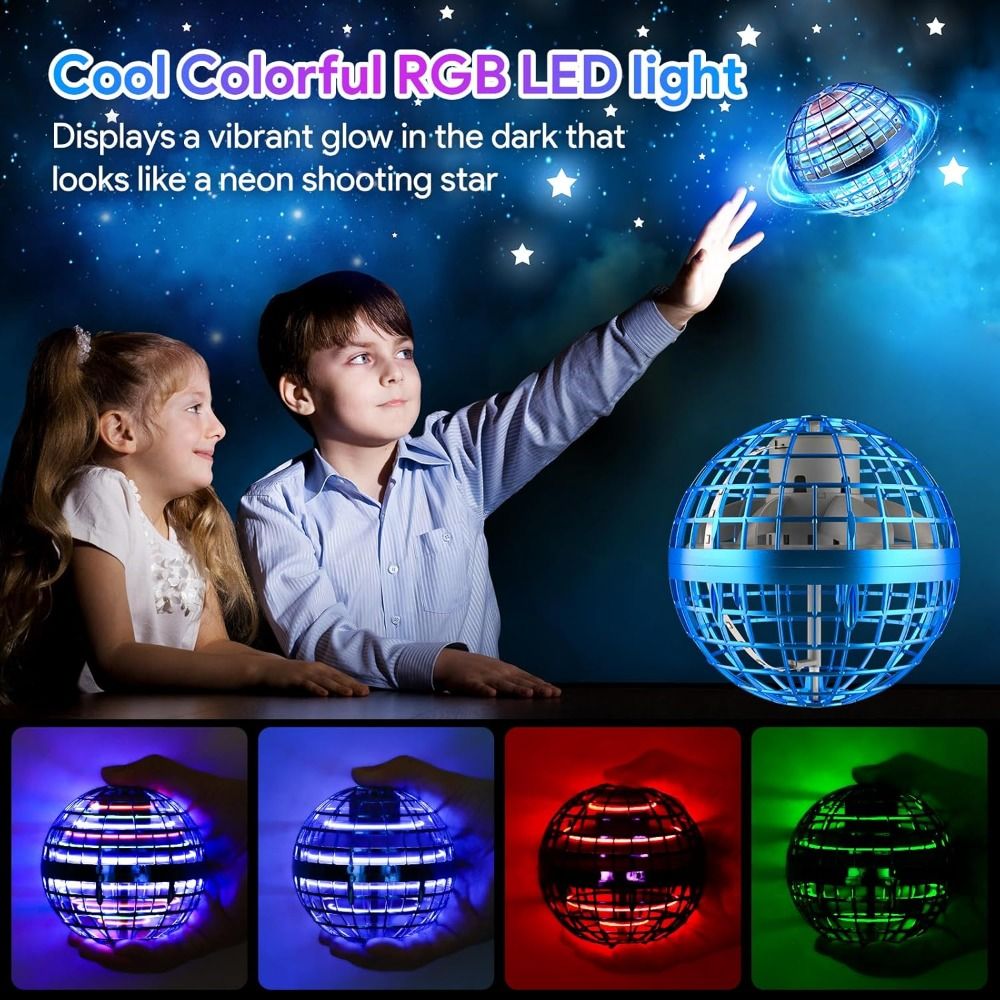 Flying Ball Toy – Hand-controlled Reaction Dart Rotating Drone with LED Lights, Floating Ball Finger Toy, Suitable for Children and Teenagers, Rechargeable Magic Ball, Indoor and Outdoor Play, Christmas and Birthday Gifts (Blue)