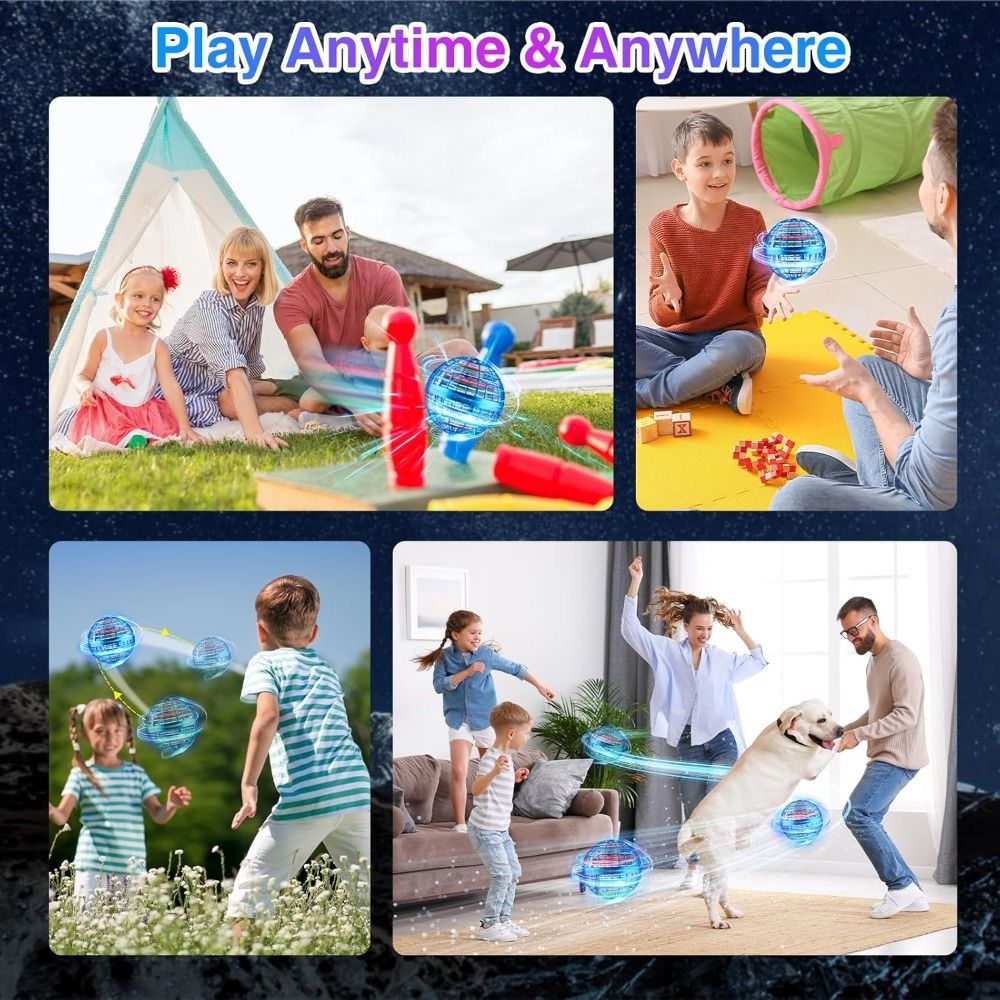 Flying Ball Toy – Hand-controlled Reaction Dart Rotating Drone with LED Lights, Floating Ball Finger Toy, Suitable for Children and Teenagers, Rechargeable Magic Ball, Indoor and Outdoor Play, Christmas and Birthday Gifts (Blue)