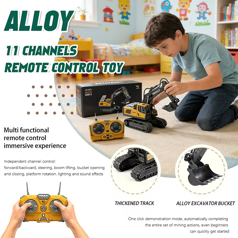 2.4G Remote Control Excavator Alloy Excavator Model Engineering Car Remote Control Car Boy Girl Unlimited Rotation - Larger 1/18 Scale Remote Control Excavator