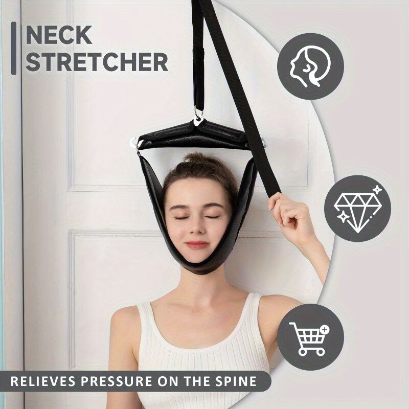 Portable neck stretcher for home use, medium tension with polyamide material, 360° rotation and 2-point connection, suitable for travel and home use to relieve neck pain