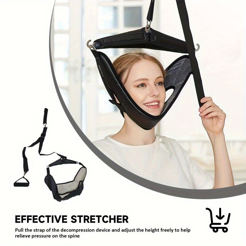 Portable neck stretcher for home use, medium tension with polyamide material, 360° rotation and 2-point connection, suitable for travel and home use to relieve neck pain