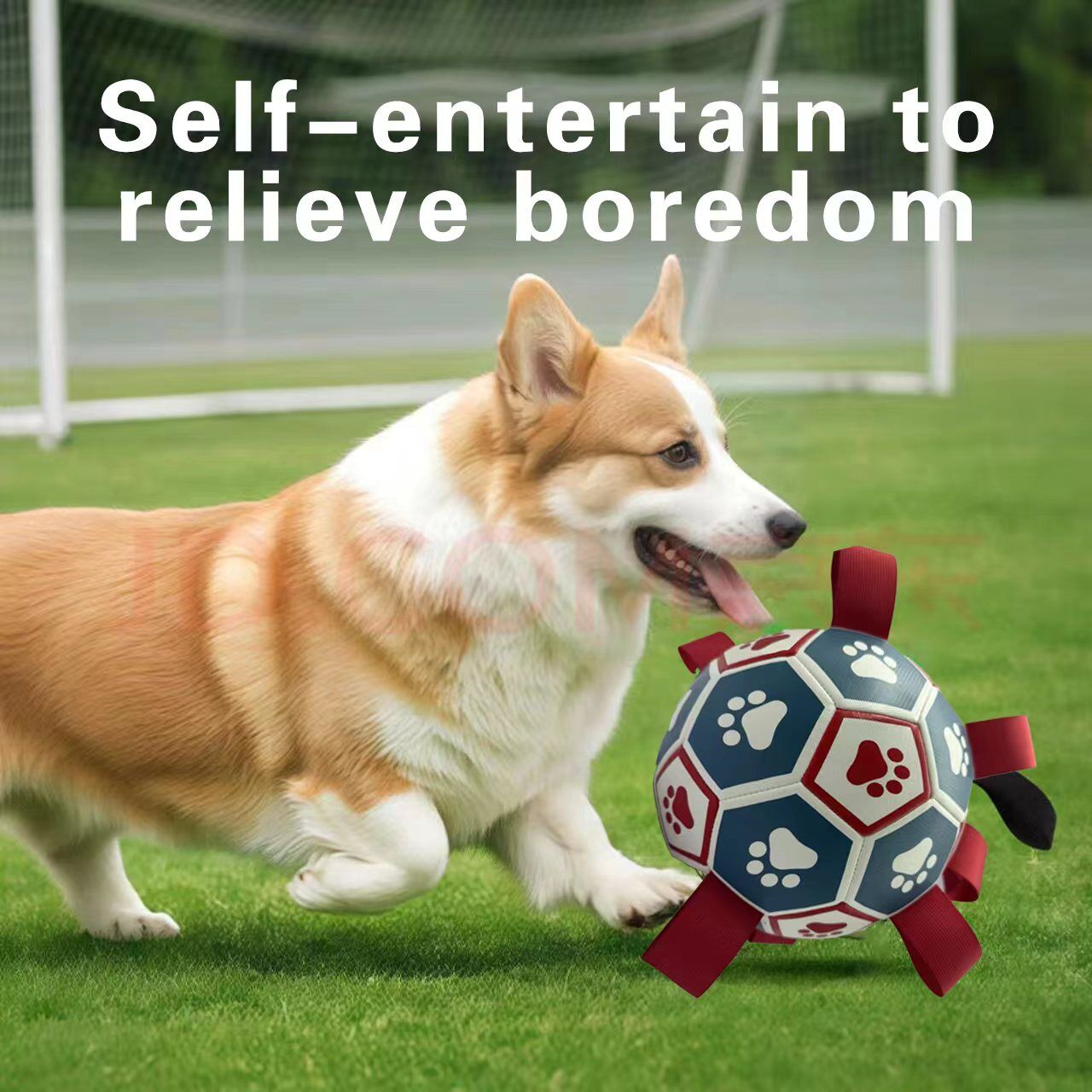 pet products Interactive dog soccer with air pump-heavy rubber tug-of-war toy, with paw print design, non-toxic blue orange ball, suitable for large/medium dogs, strong chewers, catching and training-suitable for all breeds and sizes, durable and safe