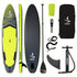 Inflatable vertical paddle set for water sports and surfing-including air pump, paddle, rope, backpack, fin box and maintenance tools.
