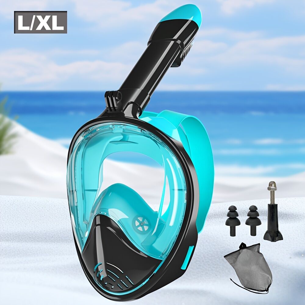 S/M  Full-face silicone snorkeling mask, full-dry panoramic snorkeling mirror, camera bracket, large frame anti-leakage and anti-fog swimming mirror set for adults.