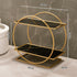 Elegant Golden Two-Tier Metal Cosmetic Organizer Stand - Luxury Countertop Makeup and Skincare Storage Shelf, Ideal for Bathroom Vanity, Home Decor, Dressing Table Accessories, and Perfume Storage