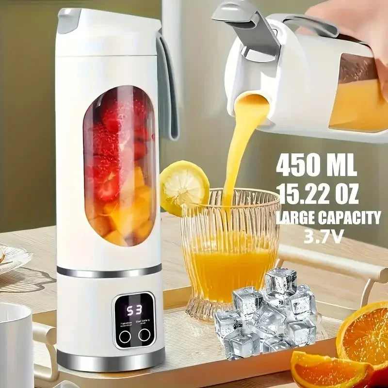 Portable USB Electric Blending Cup with 15.21 oz Capacity (1300 mAh / 3.7 V) – Ideal for Smoothies, Whipped Drinks, Travel, and Fitness.
