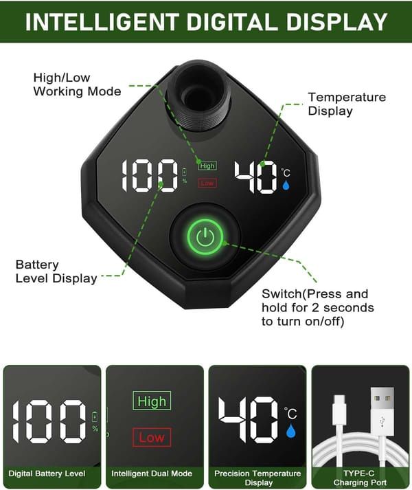 Portable shower pump, equipped with a rechargeable 6000mAh battery - outdoor shower, IPX7 waterproof, with temperature display - suitable for camping, car washing and pet car washing (gray)