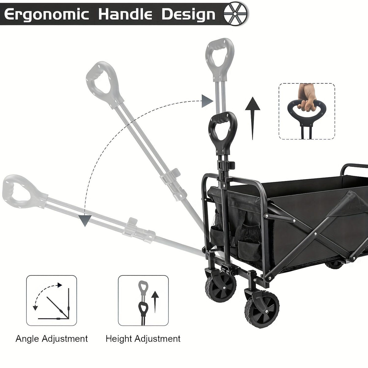 250KG Load Capacity 300L Large Capacity Heavy Duty Foldable Beach Car - All-Terrain Foldable Multi-Functional Handcart with Large Wheels, Side Pockets and Brakes - Durable Oxford Fabric and Stainless Steel Structure, Suitable for Camping, Garden, Sports a