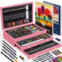 Pink 175-Piece Deluxe Art Set with 2 Drawing Boards, Wax Crayons, Acrylic Paints, Colored Pencils, Wooden Storage Case – Professional Painting Kit, Art Supplies, Ideal Gift for Christmas, Halloween, and Back-to-School Season