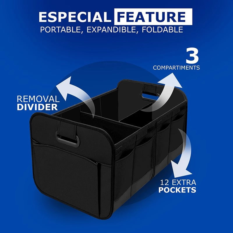 Black 3-in-1 Foldable Storage Organizer: Portable, Expandable, with Removable Dividers & 12 Extra Pockets – Your All-in-One Storage Solution
