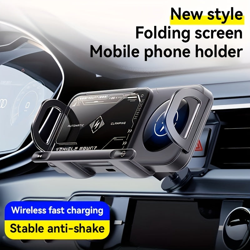 Smart Dual-Mode Rotating Stand: Foldable Design, Wireless Fast Charging, Anti-Shake, One-Touch Auto Rotation for Home, Office & Travel Use