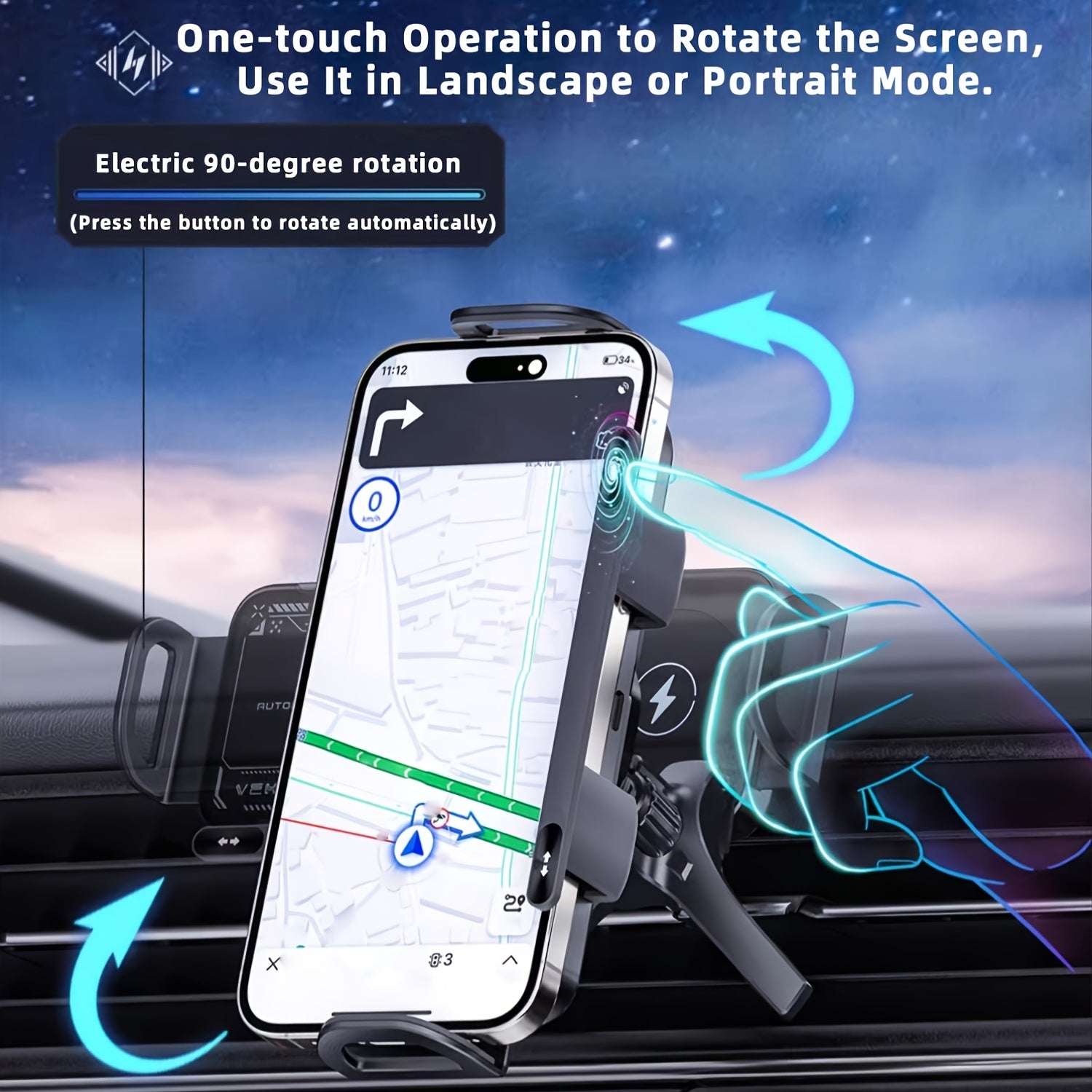 Smart Dual-Mode Rotating Stand: Foldable Design, Wireless Fast Charging, Anti-Shake, One-Touch Auto Rotation for Home, Office & Travel Use