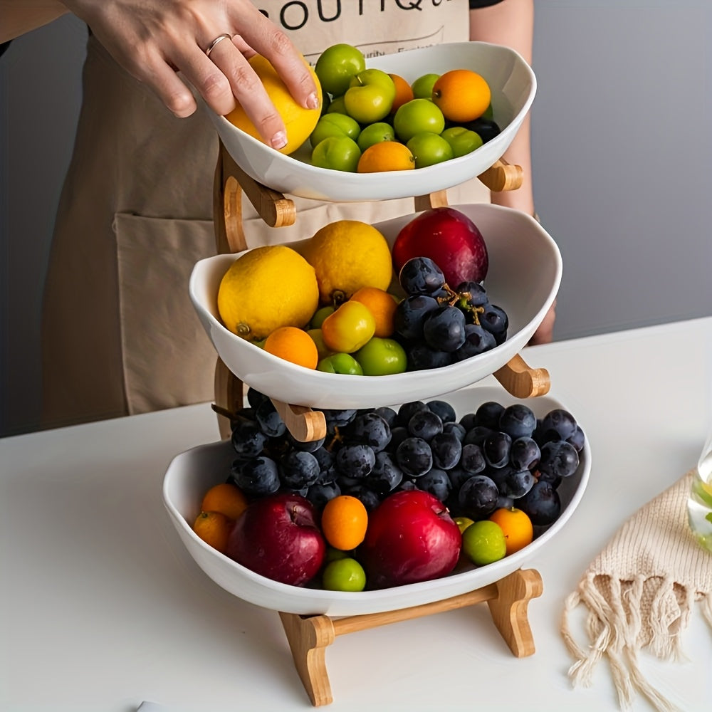 White**Nordic-Style Three-Tier Extendable Fruit Tray | Creative Living Room Snack Stand, Adjustable Height, Anti-Slip Expandable Display Tray**
