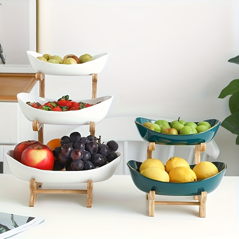 White**Nordic-Style Three-Tier Extendable Fruit Tray | Creative Living Room Snack Stand, Adjustable Height, Anti-Slip Expandable Display Tray**