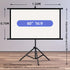 60in Portable and mobile projection screen with tripod stand, 16:9 HD format, suitable for home theater and indoor wall mounting. Made of polyester fabric, easy to set up and use. Ideal for office presentations and home entertainment, ready to use right o