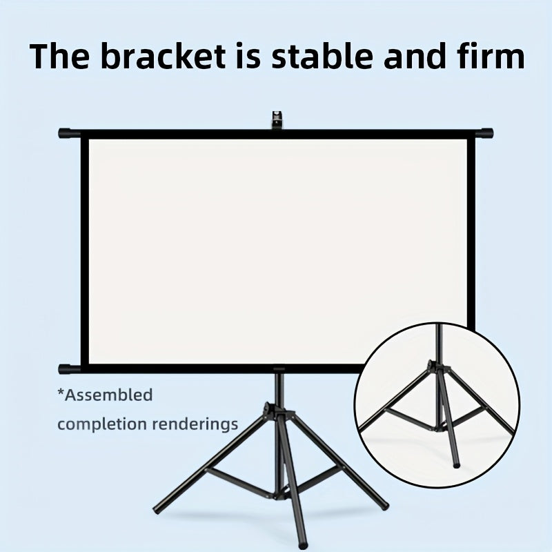 100in Portable and mobile projection screen with tripod stand, 16:9 HD format, suitable for home theater and indoor wall mounting. Made of polyester fabric, easy to set up and use. Ideal for office presentations and home entertainment, ready to use right