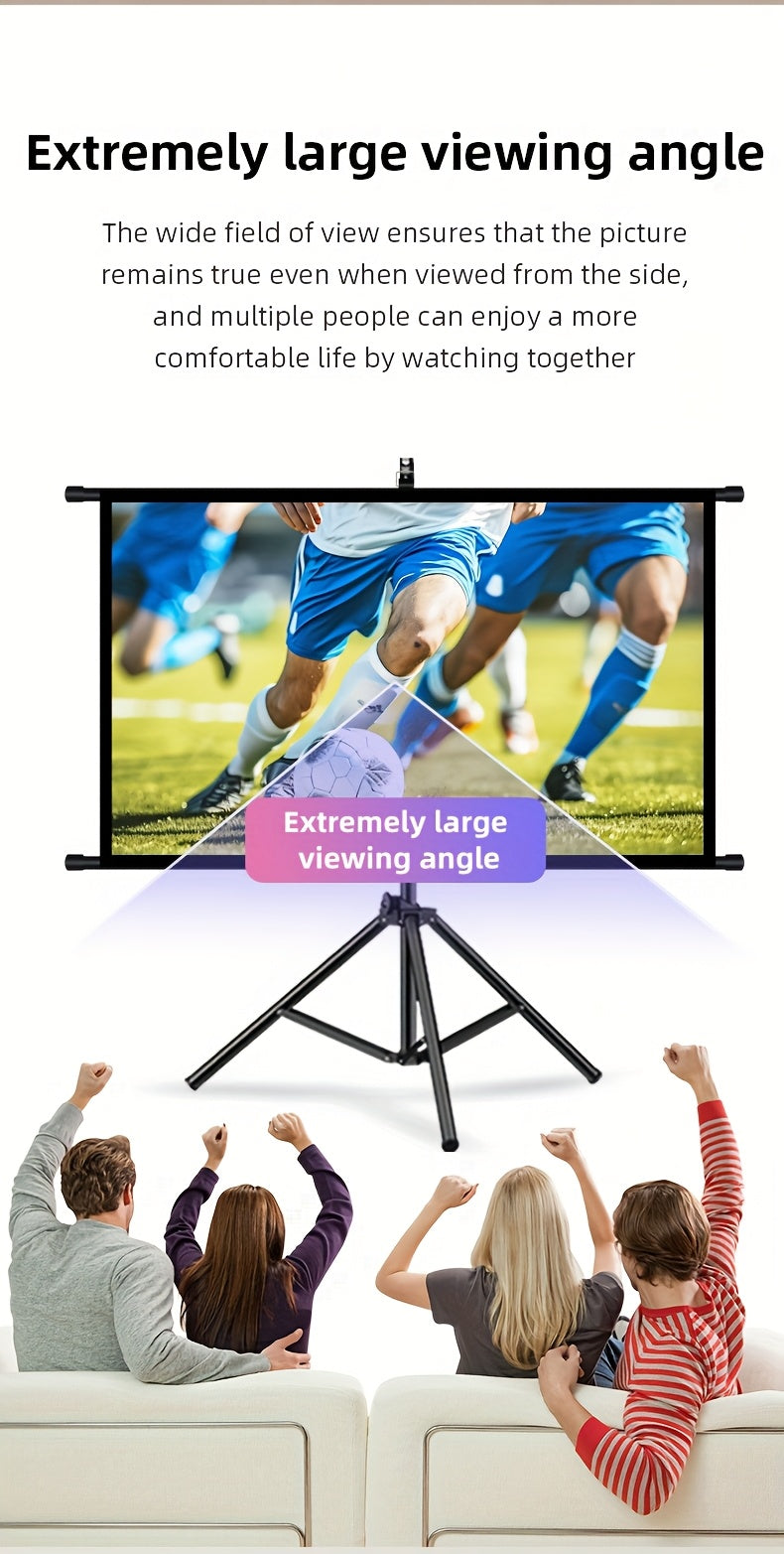 100in Portable and mobile projection screen with tripod stand, 16:9 HD format, suitable for home theater and indoor wall mounting. Made of polyester fabric, easy to set up and use. Ideal for office presentations and home entertainment, ready to use right