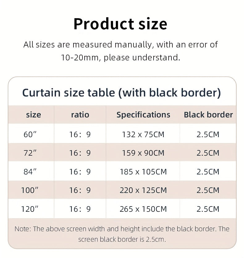 100in Portable and mobile projection screen with tripod stand, 16:9 HD format, suitable for home theater and indoor wall mounting. Made of polyester fabric, easy to set up and use. Ideal for office presentations and home entertainment, ready to use right