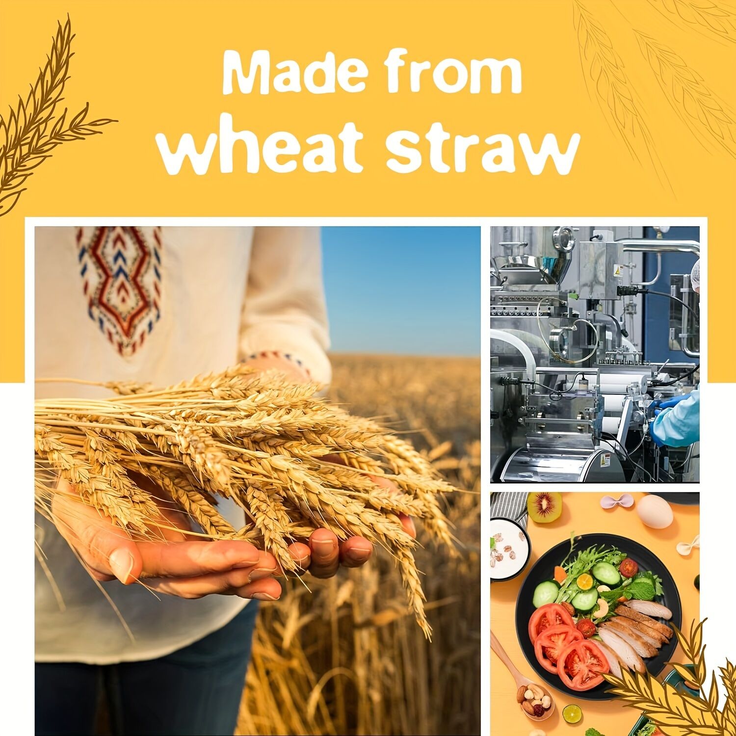 Eco-Friendly Wheat Straw Dinnerware: Stackable Design with Natural Texture, Illuminating the Sustainable Aesthetics of Every Meal