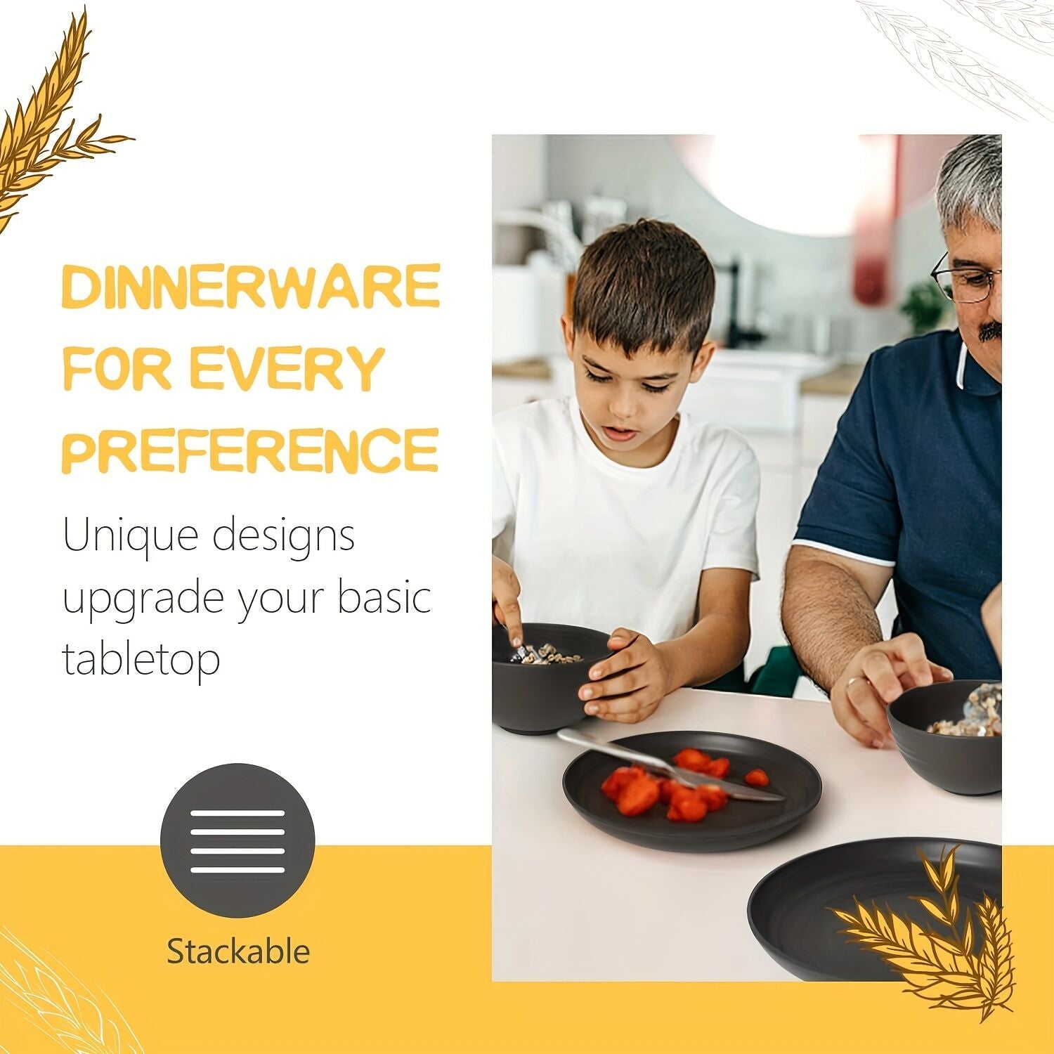 Eco-Friendly Wheat Straw Dinnerware: Stackable Design with Natural Texture, Illuminating the Sustainable Aesthetics of Every Meal