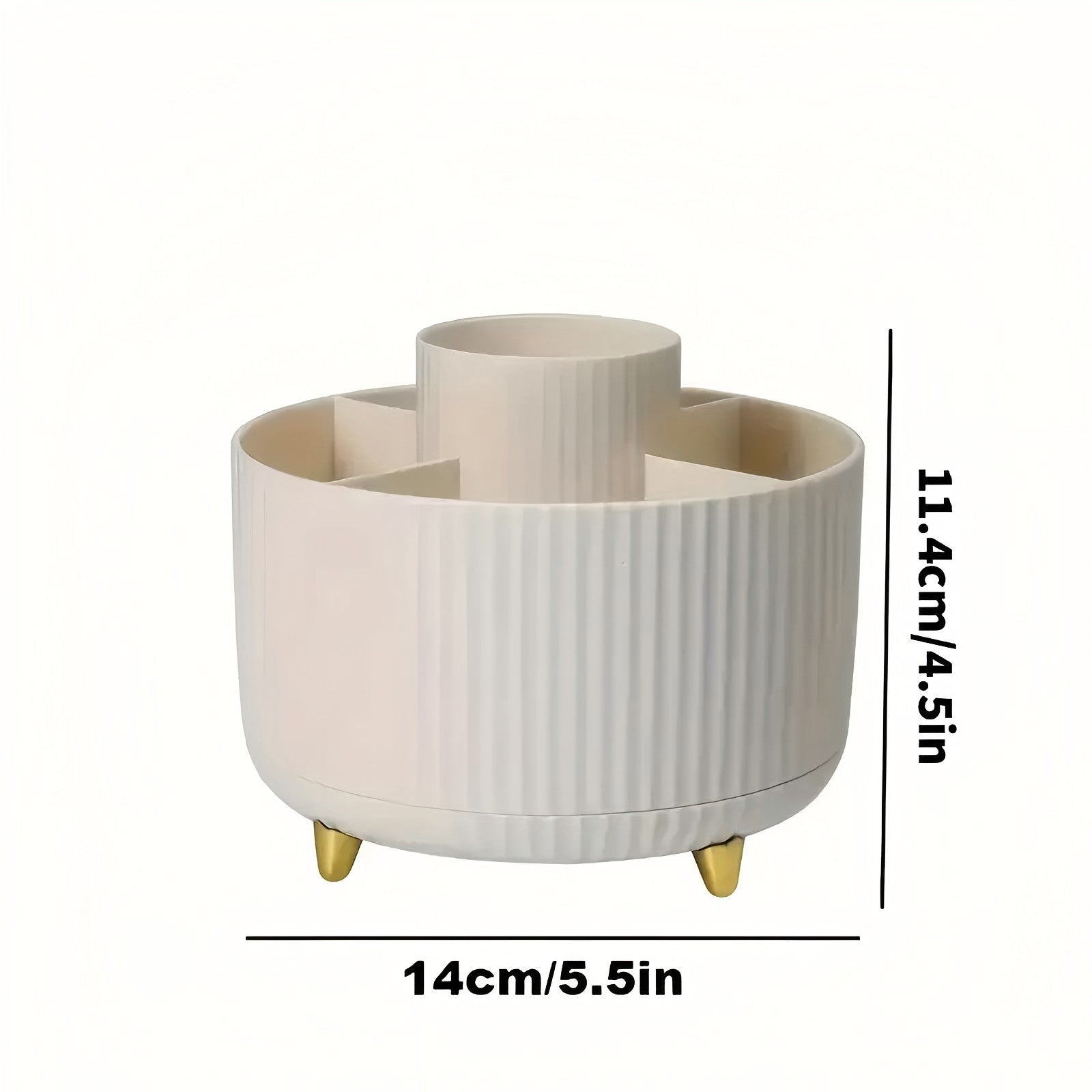 360° Rotating Multi-Compartment Makeup Brush Holder: Luxurious Vertical Texture with Golden Feet Design, Scientifically Organized Storage, One Cylinder to Tidy Your Vanity Table(White))