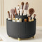 360° Rotating Multi-Compartment Makeup Brush Holder: Luxurious Vertical Texture with Golden Feet Design, Scientifically Organized Storage, One Cylinder to Tidy Your Vanity Table.(Black)