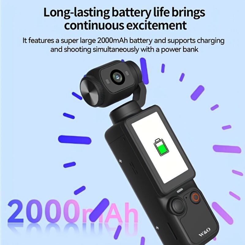 BLACK**4K HD 180° Rotating Anti-Shake Action Camera｜1.9-Inch Screen + 2000mAh Battery, Compact & Portable Vlogging & Travel Companion — Streamlined Design, Durable, Ideal for Content Creators & Holiday Gifting**