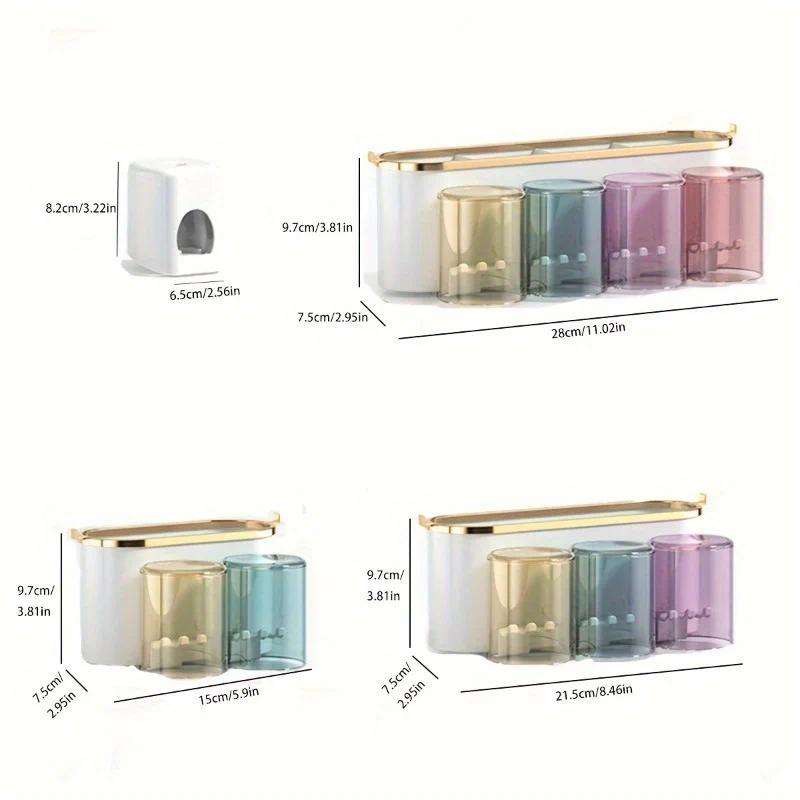4-in-1White(three people) Wall-Mounted Toothbrush Holder | Toothbrush Storage/Toothpaste Dispenser/Storage Shelf/Anti-Mildew Drainage - Bathroom Organization Upgrade