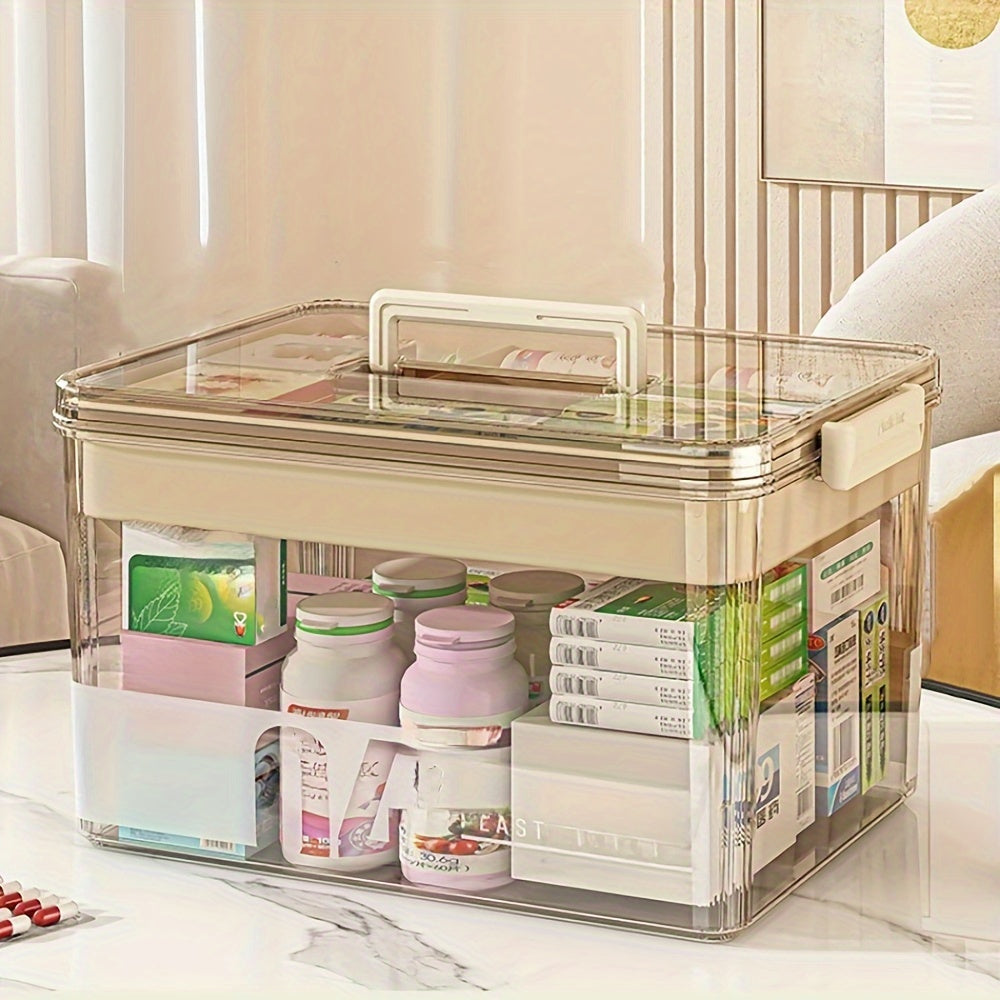 Multi-Layer Large Capacity Home Medicine Box｜Compartment Storage for Emergency & Backup, Shockproof Design for Quick, Hassle-Free Access（translucent gray）