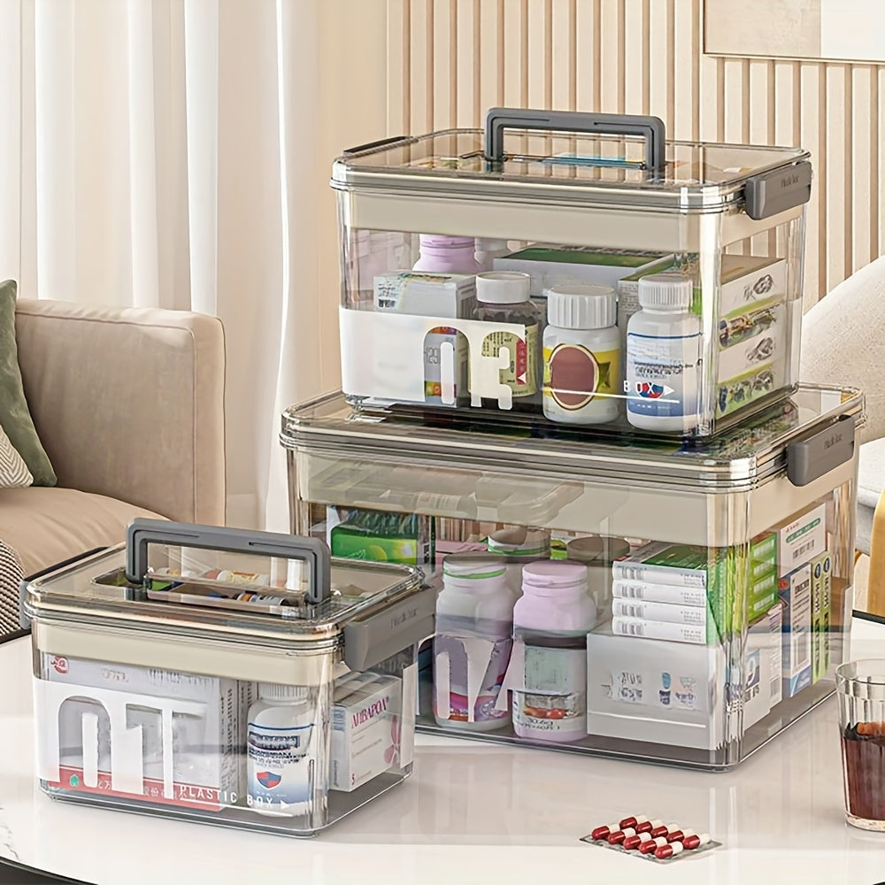 Multi-Layer Large Capacity Home Medicine Box｜Compartment Storage for Emergency & Backup, Shockproof Design for Quick, Hassle-Free Access（translucent gray）