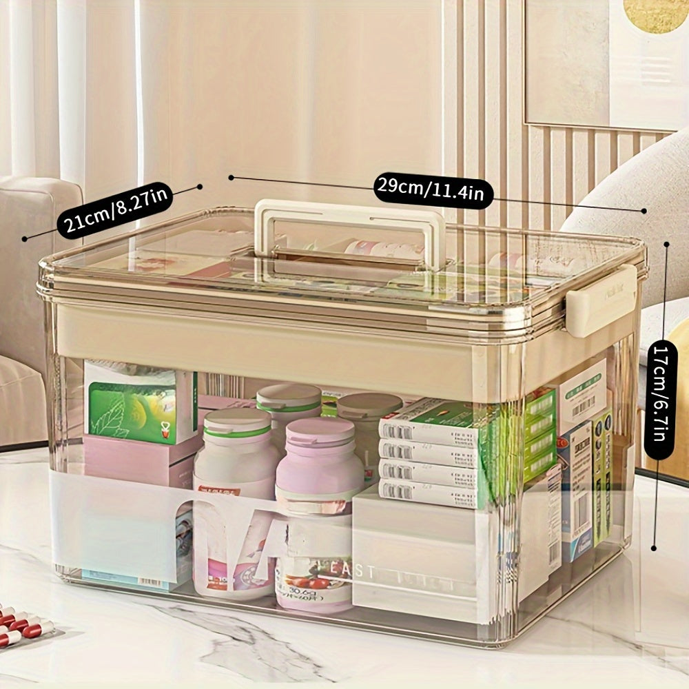 Multi-Layer Large Capacity Home Medicine Box｜Compartment Storage for Emergency & Backup, Shockproof Design for Quick, Hassle-Free Access（transparent tea）