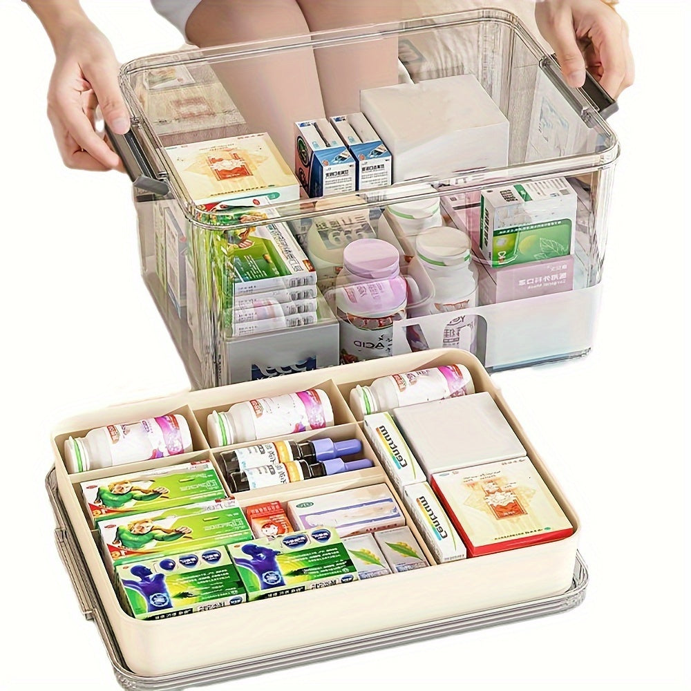 Multi-Layer Large Capacity Home Medicine Box｜Compartment Storage for Emergency & Backup, Shockproof Design for Quick, Hassle-Free Access（transparent tea）