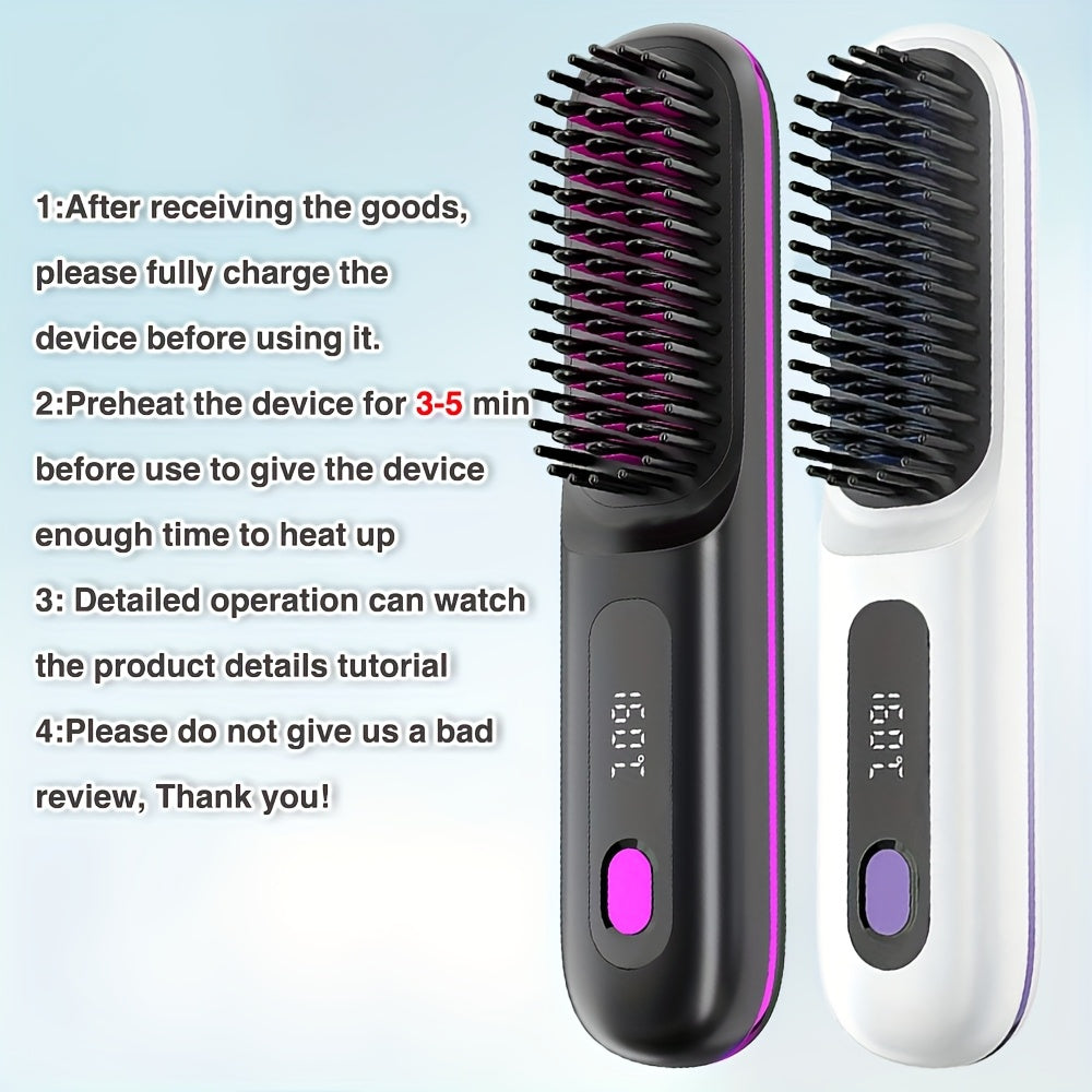 Cordless Hair Straightener Brush: Dual 2000mAh batteries for long-lasting power, fast heating, creates smooth styles anytime, anywhere.(Black)