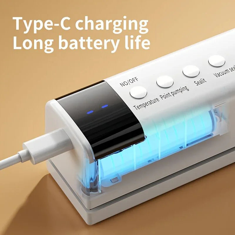 1pc white Portable Wireless Vacuum Sealer｜USB Charging Compact Design, One-Touch Sealing for Long-Lasting Freshness, Ideal for Home & Outdoor Use**
