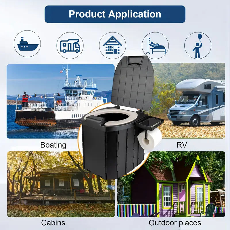 Portable folding toilets with PU seat cushions and portable toilets with covers, suitable for RVS, cars, camping and hiking