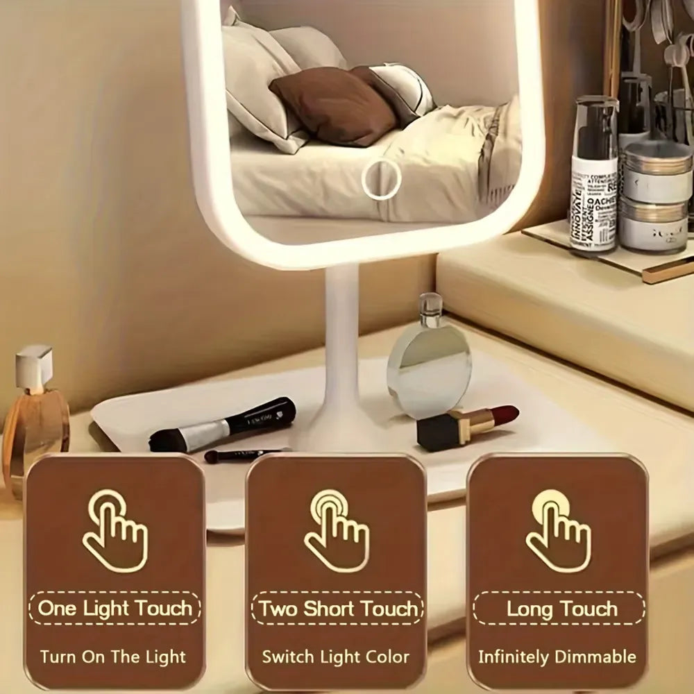 LED makeup mirror, portable travel mirror with foldable design and built-in lights, 3 lighting modes, intelligent adjustable light touch screen, USB rechargeable, portable illuminated beauty mirror, travel makeup stand with lights, bedroom makeup mirror,